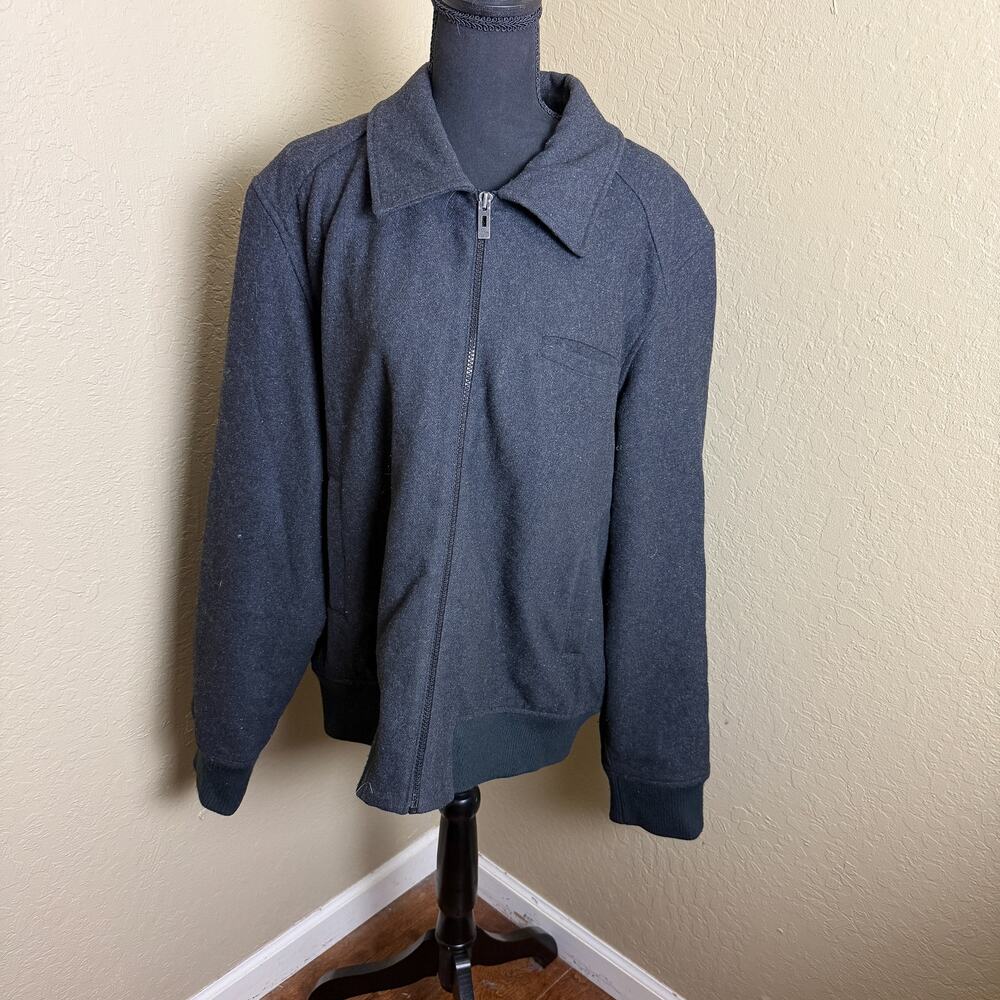 GUESS Wool Blend Zip Bomber Jacket Black Ribbed Men’s XL Minimalist